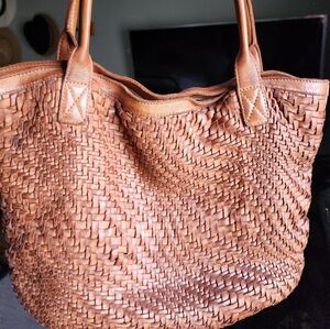 Woven Genuine Leather Tote Bag